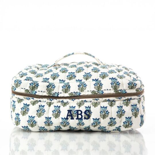 Personalized Aqua Floral Print Cosmetic Case